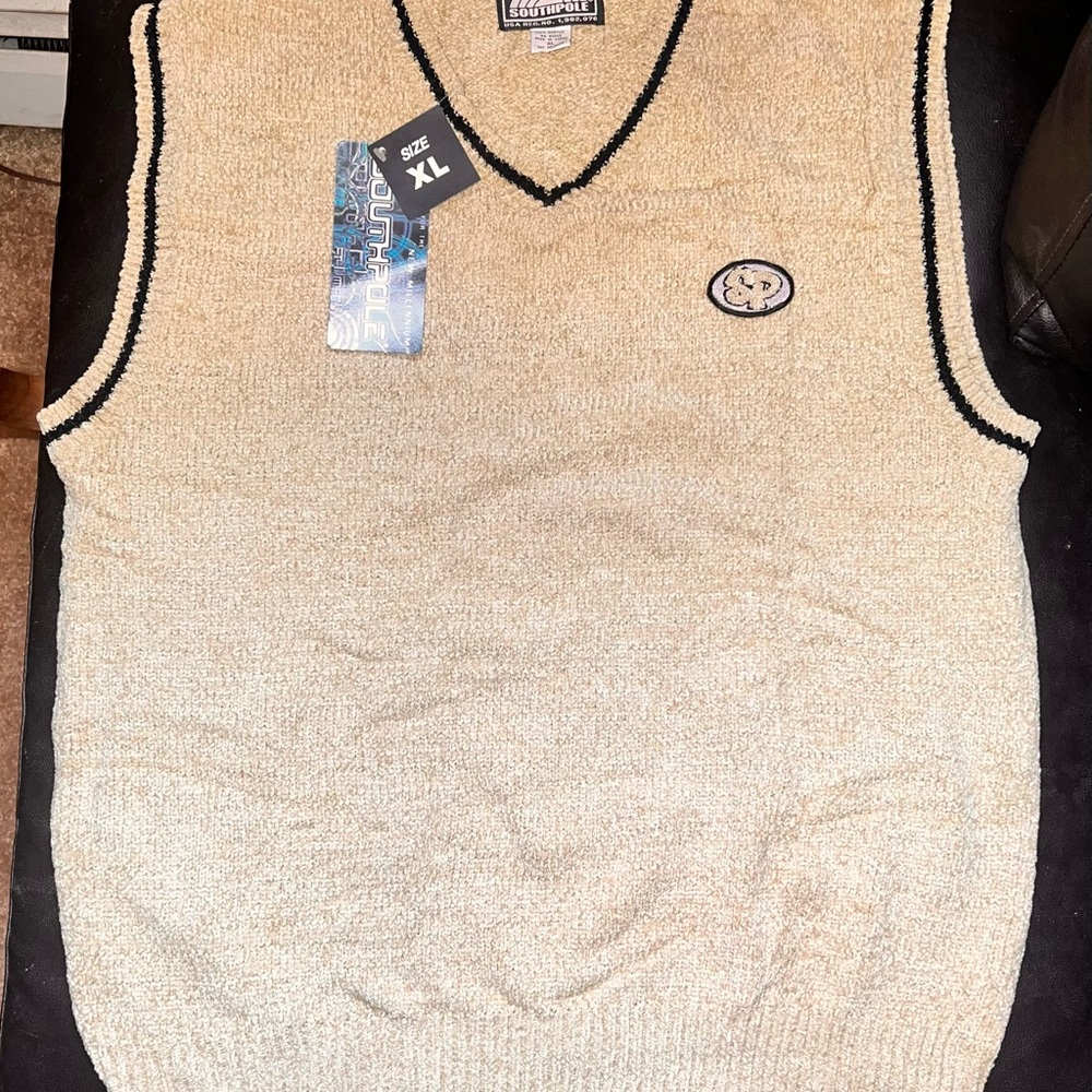 VTG South Pole Sweater Vest Men’s XL Beige Y2K Millennial Millennium Grandpop